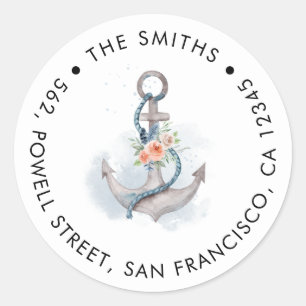 Adesivo Redondo Endereço de devolução da âncora plana cor-de-rosa