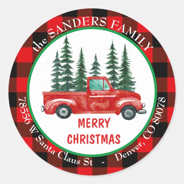 Adesivo Redondo Endereço de devolução da árvore de Natal do Caminh (Frente)