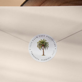 Adesivo Redondo Endereço de devolução da ÁRVORE de PALM TROPICAL E