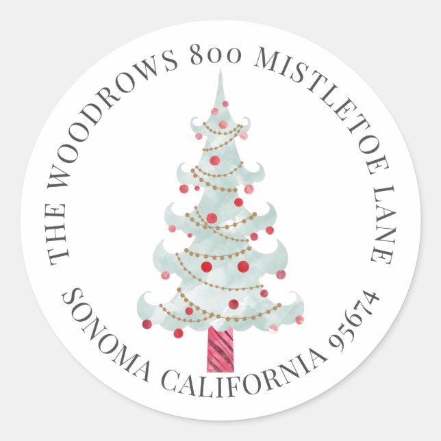 Adesivo Redondo Endereço de devolução da árvore natalícia (Frente)