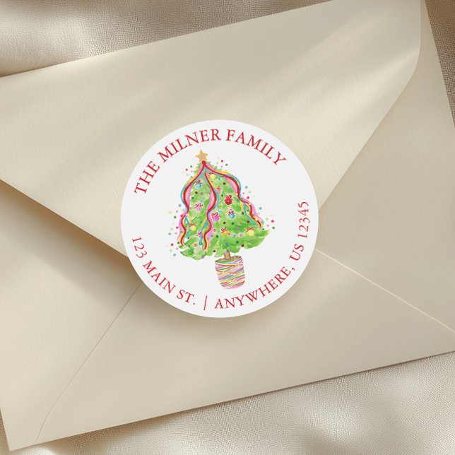 Adesivo Redondo Endereço de devolução da árvore natalícia Confetti (Criador carregado)