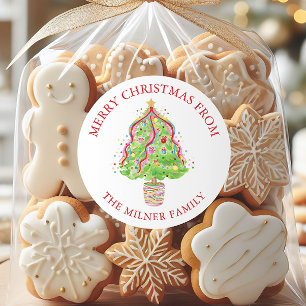 Adesivo Redondo Endereço de devolução da árvore natalícia Confetti