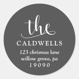 Adesivo Redondo Endereço de devolução da Cinza da Caligrafia Famil
