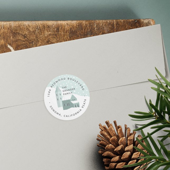 Adesivo Redondo Endereço de devolução da Vila Snowy (Criador carregado)