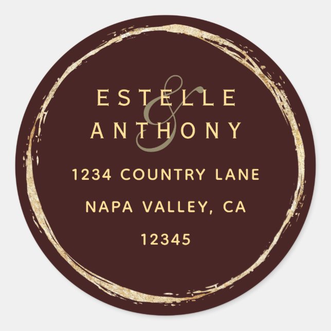 Adesivo Redondo Endereço de devolução de Ampersand Dourado Russo B (Frente)
