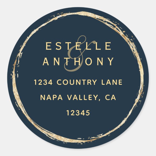 Adesivo Redondo Endereço de Devolução de Ampersand Dourado Russo m (Frente)