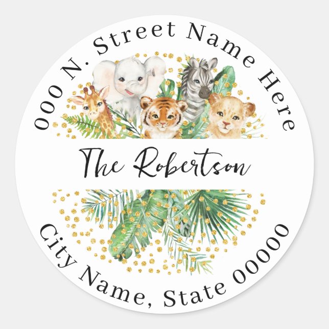 Adesivo Redondo Endereço de devolução de animais selvagens Safari (Frente)