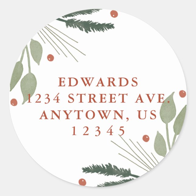 Adesivo Redondo Endereço de Devolução de Aquarela de Feriado (Frente)