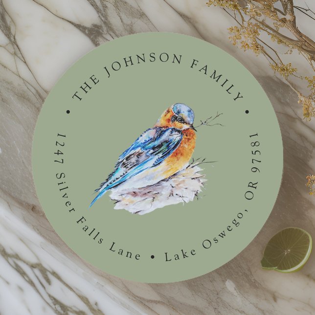 Adesivo Redondo Endereço de devolução de Bluebird para Watercolor  (Criador carregado)
