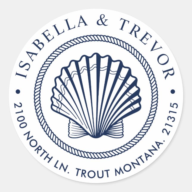 Adesivo Redondo Endereço de devolução de branco da Seashell de Vin (Frente)