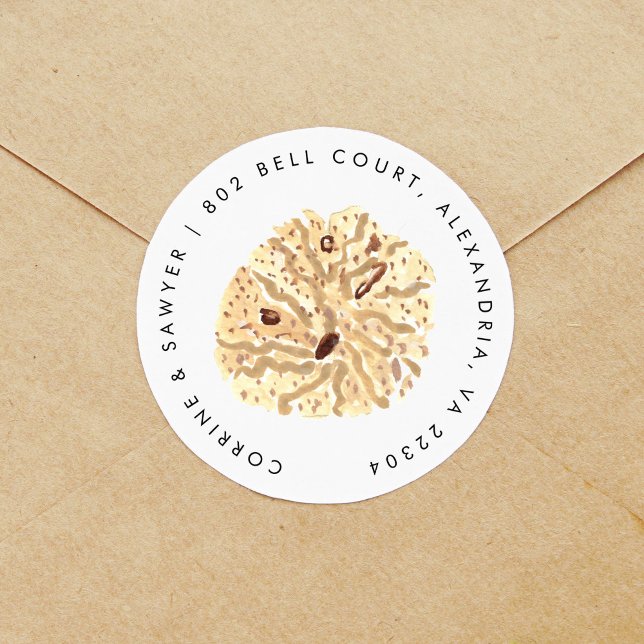 Adesivo Redondo Endereço de Devolução de Cadeias Aquáticas Náutica (Seashell return address label round sticker.)