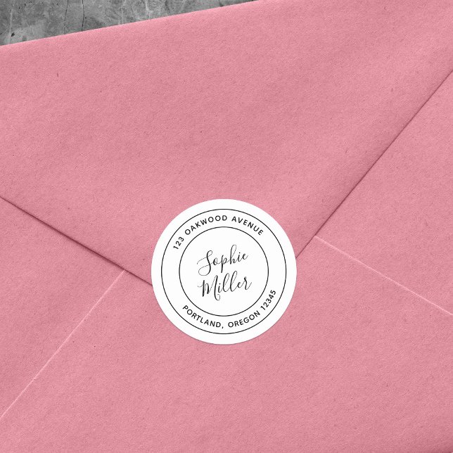 Adesivo Redondo Endereço de Devolução de Caligrafia Dupla Moderna (Criador carregado)