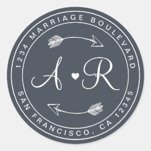 Adesivo Redondo Endereço de Devolução de Casamento Azul com Set