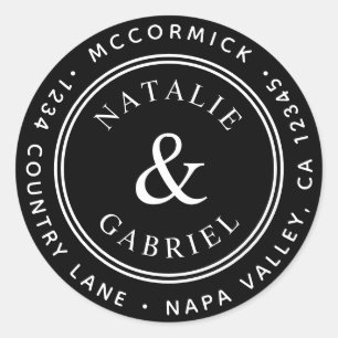 Adesivo Redondo Endereço de Devolução de Casamento de Ampersand Ne