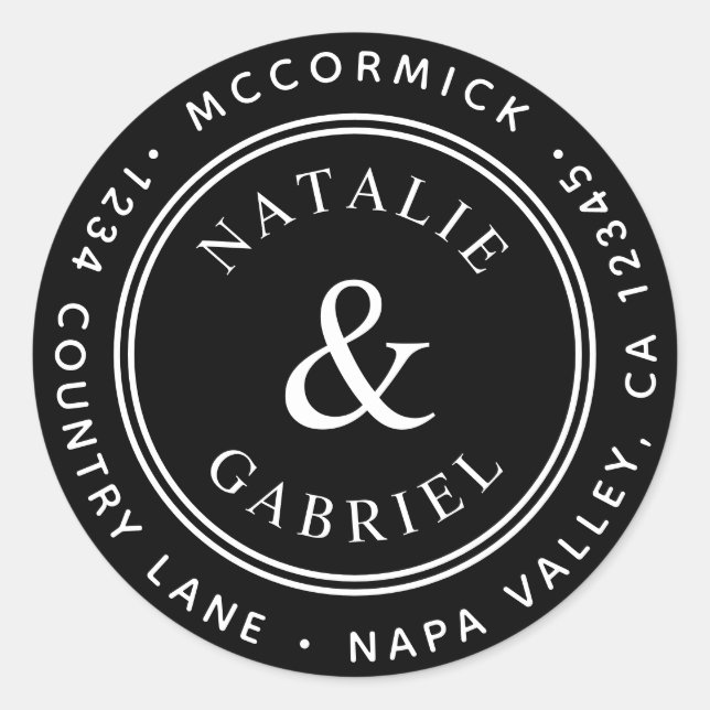 Adesivo Redondo Endereço de Devolução de Casamento de Ampersand Ne (Frente)