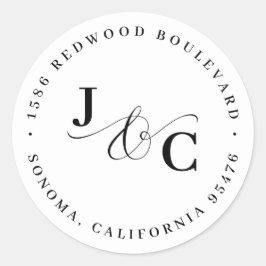 Adesivo Redondo Endereço de Devolução de Casamento de Monograma Br