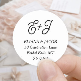 Adesivo Redondo Endereço de Devolução de Casamento do Monograma do