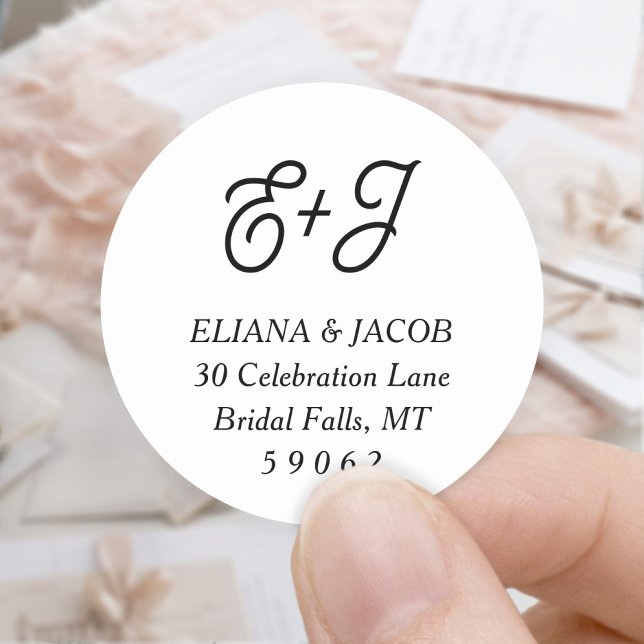 Adesivo Redondo Endereço de Devolução de Casamento do Monograma do (Criador carregado)