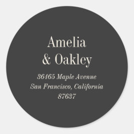 Adesivo Redondo Endereço de devolução de casamento Elegante preto 