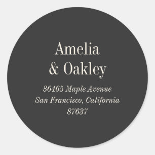Adesivo Redondo Endereço de devolução de casamento Elegante preto 