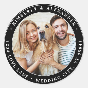 Adesivo Redondo Endereço de Devolução de Casamento Moderno de Foto