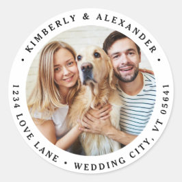 Adesivo Redondo Endereço de Devolução de Casamento Moderno de Foto