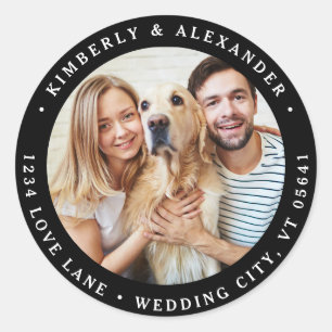 Adesivo Redondo Endereço de Devolução de Casamento Moderno de Foto