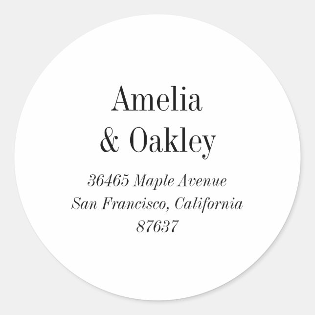 Adesivo Redondo Endereço de devolução de casamento preto branco mí (Frente)