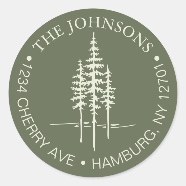 Adesivo Redondo Endereço de Devolução de Casamento Rústico Florest (Frente)