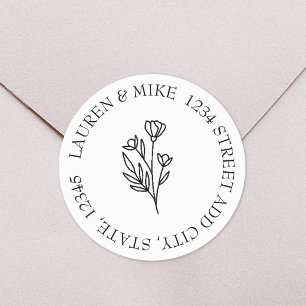 Adesivo Redondo Endereço De Devolução De Casamentos Florais Elegan