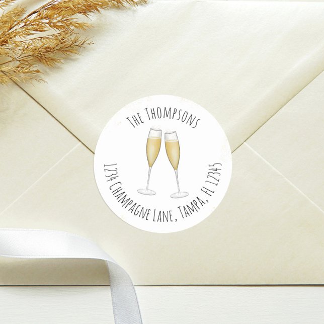 Adesivo Redondo Endereço de devolução de champanhe em aquarela sim (Criador carregado)