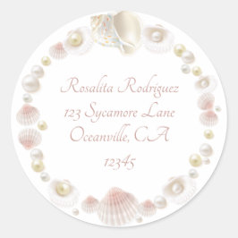 Adesivo Redondo Endereço de devolução de conchas e pérolas bonito