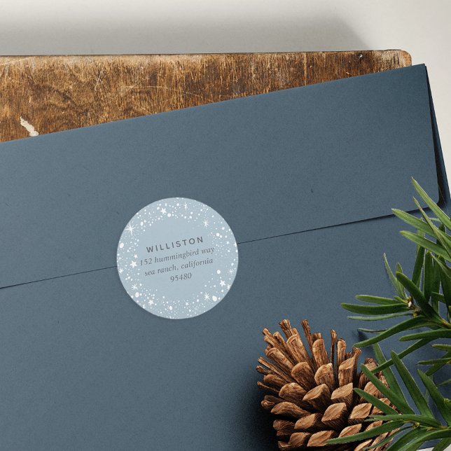 Adesivo Redondo Endereço de devolução de feriado de borda estelar (Criador carregado)