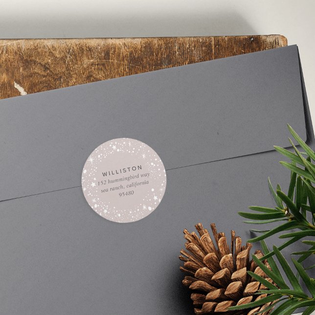 Adesivo Redondo Endereço de devolução de feriado de borda estelar (Criador carregado)