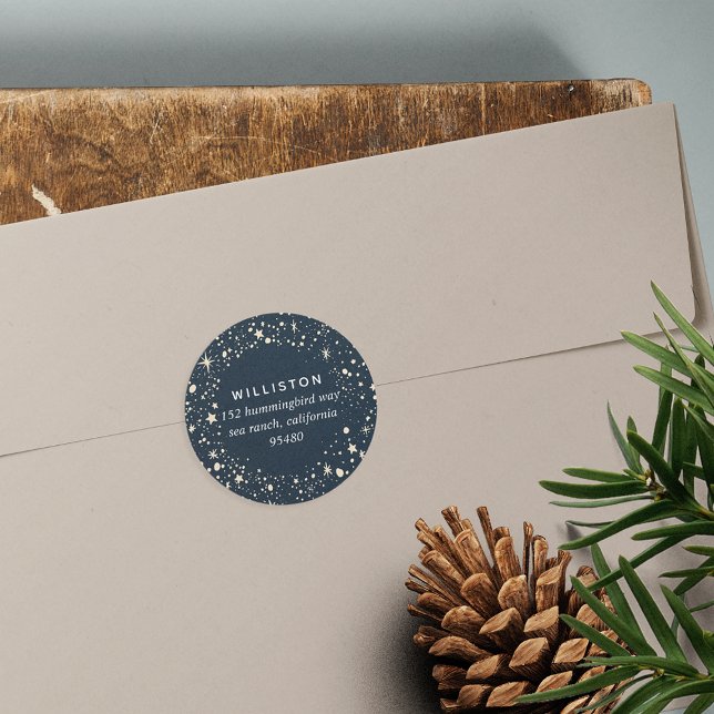 Adesivo Redondo Endereço de devolução de feriado de borda estelar (Criador carregado)