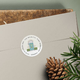 Adesivo Redondo Endereço de devolução de feriado de porta aqua