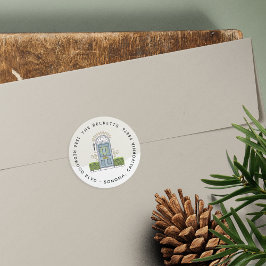 Adesivo Redondo Endereço de devolução de feriado de porta azul