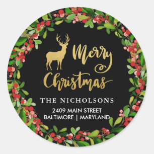 Adesivo Redondo Endereço de devolução de feriado de script Dourado