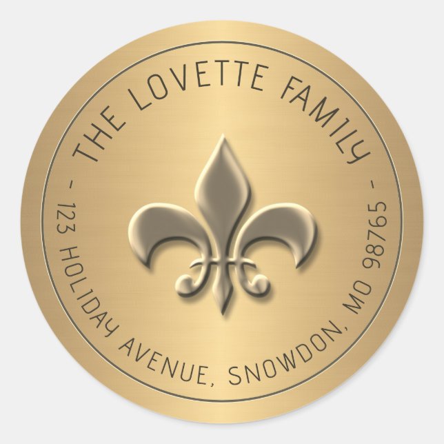 Adesivo Redondo Endereço de devolução de feriado Dourado embutido  (Frente)