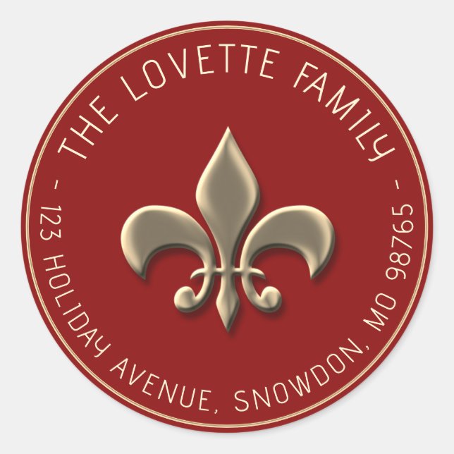 Adesivo Redondo Endereço de devolução de feriado Dourado embutido (Frente)