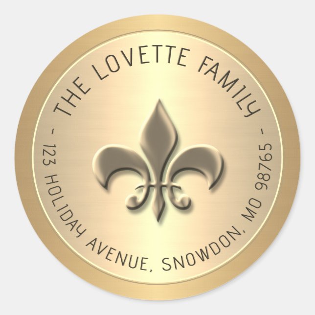 Adesivo Redondo Endereço de devolução de feriado Dourado embutido  (Frente)