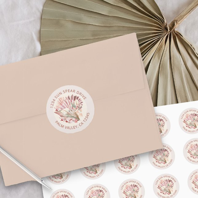 Adesivo Redondo Endereço de devolução de folhagem tropical de Palm (Round address labels from my Boho Palm Bridal Shower Collection)