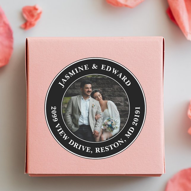 Adesivo Redondo Endereço de Devolução de Fotografia de Casamento P (Criador carregado)