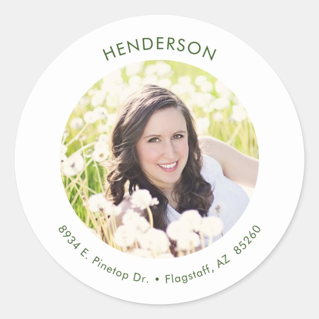 Adesivo Redondo Endereço de devolução de fotos moderno mínimo (Frente)