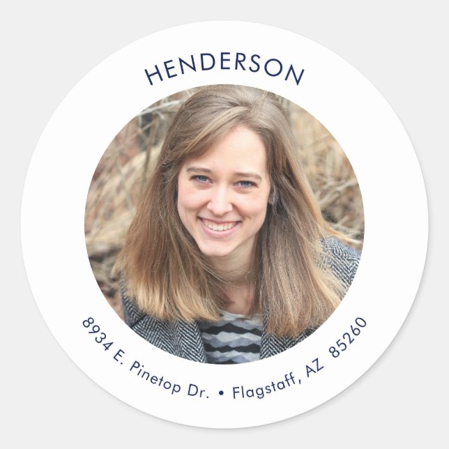 Adesivo Redondo Endereço de devolução de fotos moderno mínimo (Frente)