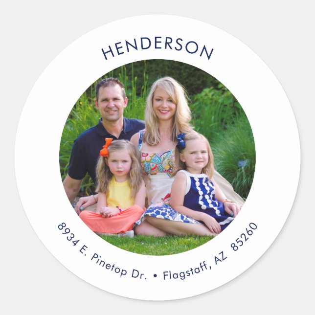 Adesivo Redondo Endereço de devolução de fotos moderno mínimo (Frente)