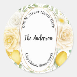 Adesivo Redondo Endereço de devolução de limões e Rosas