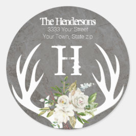 Adesivo Redondo Endereço de devolução de monograma de antílope flo