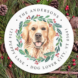 Adesivo Redondo Endereço de devolução de natal do Cachorro do ouro