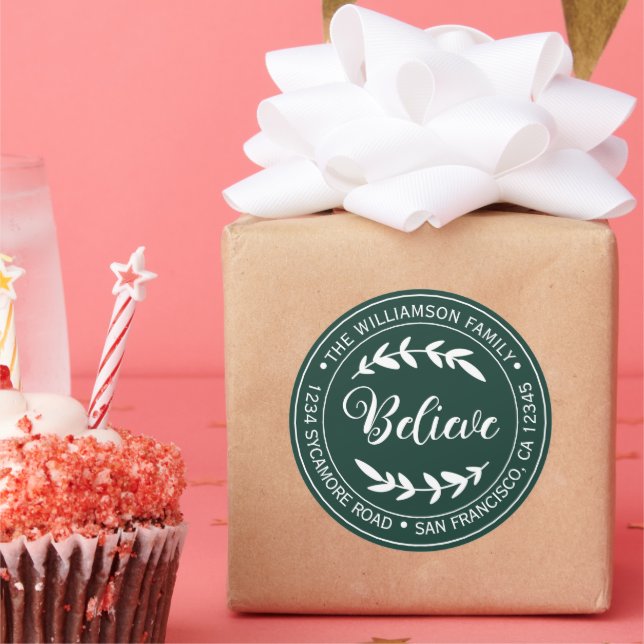 Adesivo Redondo Endereço de Devolução de Natal Moderno Verde (Festa)